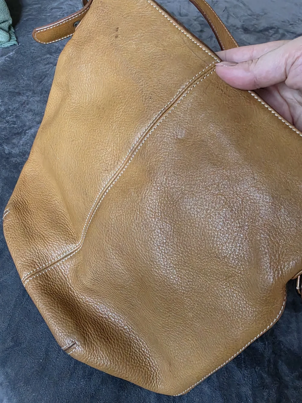 Tignanello Tan Shoulder Tote with Green Pouch
